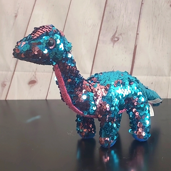 Ty Other - TY Beanie Baby Flippables TREMOR Dinosaur Blue Pink Sequins 6" NASA SpaceX